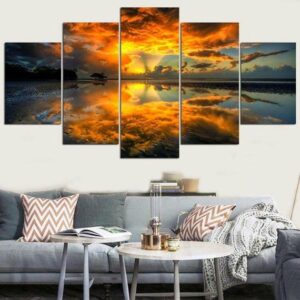 Sunrise Natural Landscape - Nature 5 Panel Canvas Art Wall Decor