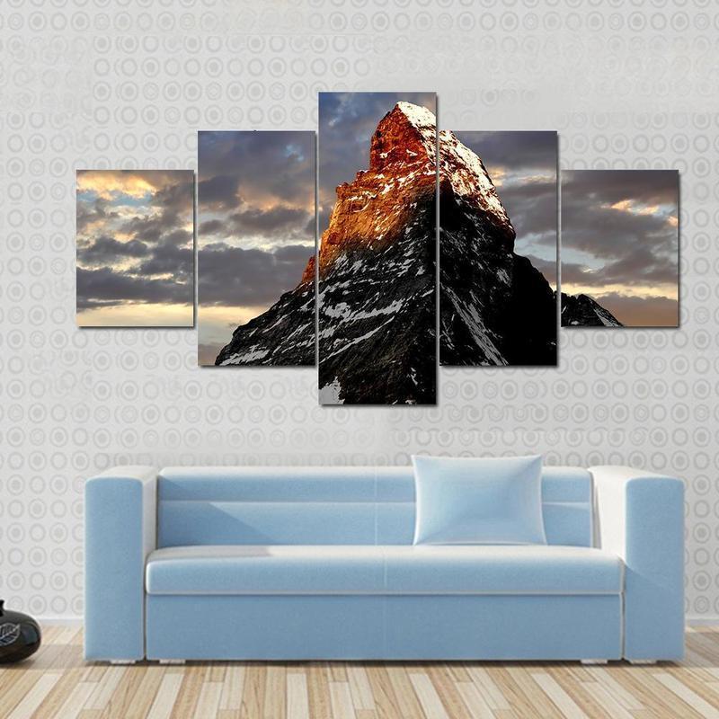 Sunrise On The Matterhorn 1 - Nature 5 Panel Canvas Art Wall Decor Sunrise On The Matterhorn 1 - Nature 5 Panel Canvas Art Wall Decor