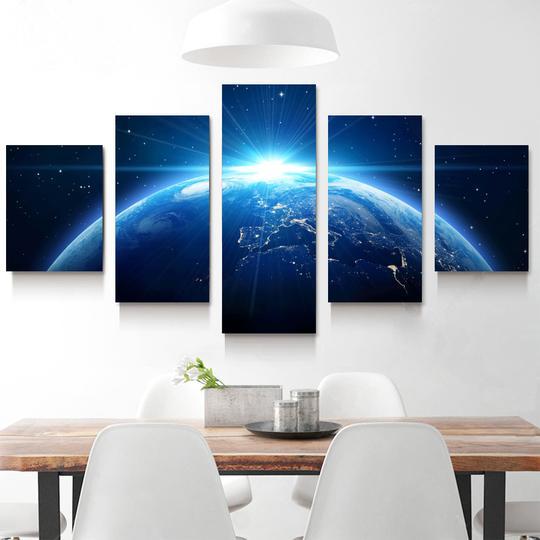 Sunrise Over Earth From Space - Space 5 Panel Canvas Art Wall Decor Sunrise Over Earth From Space - Space 5 Panel Canvas Art Wall Decor