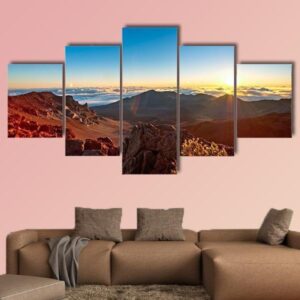 Sunrise Over Haleakala Volcano Crater On Maui - Nature 5 Panel Canvas Art Wall Decor