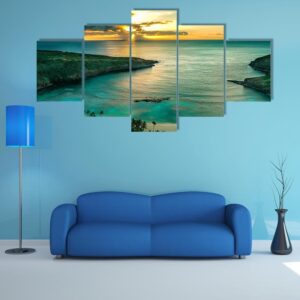 Sunrise Over Hanauma Bay On Oahu In Hawaii - Nature 5 Panel Canvas Art Wall Decor