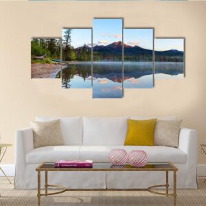 Sunrise Over Pyramid Mountain And Edith Lake - Nature 5 Panel Canvas Art Wall Decor