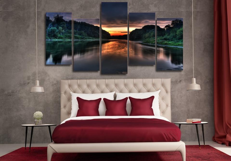 Sunrise Scenery - Nature 5 Panel Canvas Art Wall Decor Sunrise Scenery - Nature 5 Panel Canvas Art Wall Decor