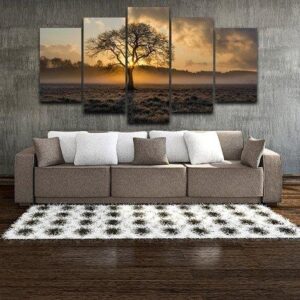 Sunrise Tree 03 - Nature 5 Panel Canvas Art Wall Decor