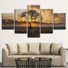 Sunrise Tree 1 - Nature 5 Panel Canvas Art Wall Decor