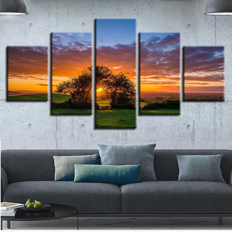 Sunrise Tree 16 - Nature 5 Panel Canvas Art Wall Decor Sunrise Tree 16 - Nature 5 Panel Canvas Art Wall Decor
