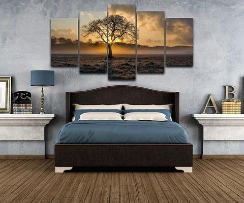 Sunrise Tree - Nature 5 Panel Canvas Art Wall Decor Sunrise Tree - Nature 5 Panel Canvas Art Wall Decor