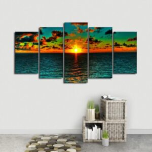 Sunrise View Sea Landscape - Nature 5 Panel Canvas Art Wall Decor