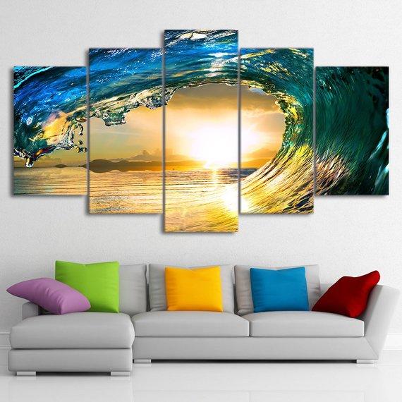 Sunrise Wave - Nature 5 Panel Canvas Art Wall Decor Sunrise Wave - Nature 5 Panel Canvas Art Wall Decor