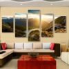 Sunrise mountain natural - Nature 5 Panel Canvas Art Wall Decor