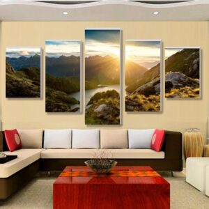 Sunrise mountain natural - Nature 5 Panel Canvas Art Wall Decor