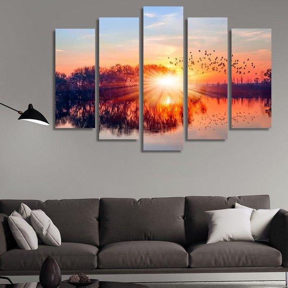 Sunset 02 - Nature 5 Panel Canvas Art Wall Decor Sunset 02 - Nature 5 Panel Canvas Art Wall Decor
