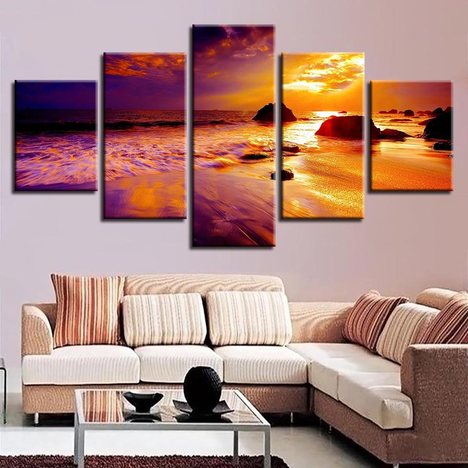 Sunset 22 - Nature 5 Panel Canvas Art Wall Decor Sunset 22 - Nature 5 Panel Canvas Art Wall Decor