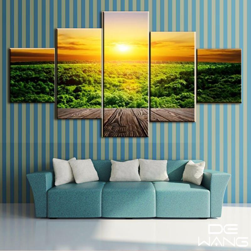 Sunset Above Forest - Nature 5 Panel Canvas Art Wall Decor Sunset Above Forest - Nature 5 Panel Canvas Art Wall Decor