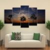Sunset Africa 01 - Nature 5 Panel Canvas Art Wall Decor