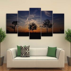 Sunset Africa 01 - Nature 5 Panel Canvas Art Wall Decor