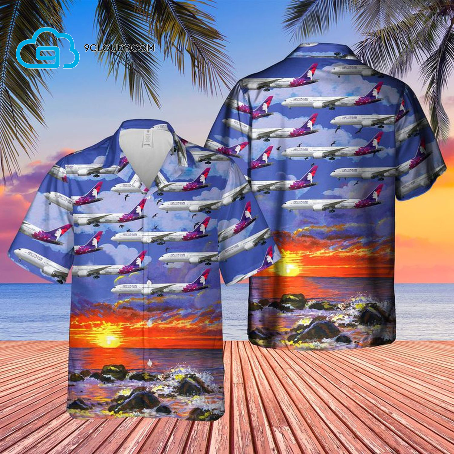 Sunset Airlines Boeing 787-9 Dreamliner Hawaiian Shirt Sunset Airlines Boeing 787-9 Dreamliner Hawaiian Shirt