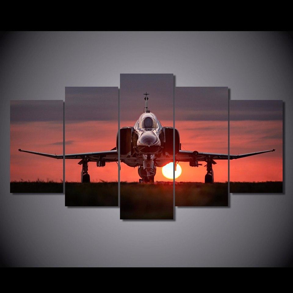 Sunset Airplane Runway - Aircraft 5 Panel Canvas Art Wall Decor Sunset Airplane Runway - Aircraft 5 Panel Canvas Art Wall Decor