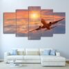 Sunset And Airplane - Airplane 5 Panel Canvas Art Wall Decor
