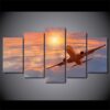 Sunset And Airplane - Nature 5 Panel Canvas Art Wall Decor