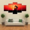 Sunset And Oilfield Pump Jack - Nature 5 Panel Canvas Art Wall Decor