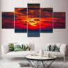 Sunset And Sea - Nature 5 Panel Canvas Art Wall Decor