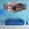 Sunset At Giant S Causeway In North Antrim - Nature 5 Panel Canvas Art Wall Decor