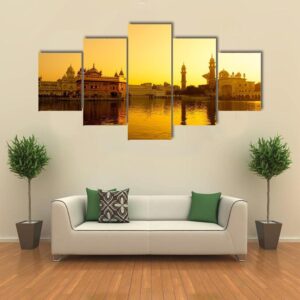 Sunset At Golden Temple In India - Nature 5 Panel Canvas Art Wall Decor