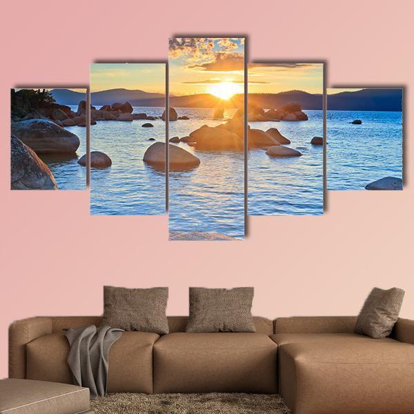 Sunset At Lake Tahoe - Nature 5 Panel Canvas Art Wall Decor Sunset At Lake Tahoe - Nature 5 Panel Canvas Art Wall Decor