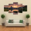 Sunset At Matterhorn With Reflection In Stelli Lake - Nature 5 Panel Canvas Art Wall Decor