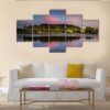 Sunset At The Pond - Nature 5 Panel Canvas Art Wall Decor