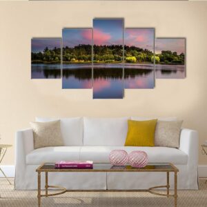 Sunset At The Pond - Nature 5 Panel Canvas Art Wall Decor
