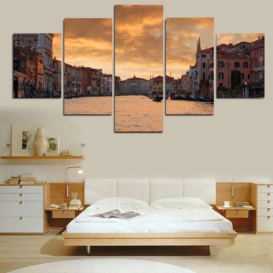 Sunset At Venice - Nature 5 Panel Canvas Art Wall Decor Sunset At Venice - Nature 5 Panel Canvas Art Wall Decor