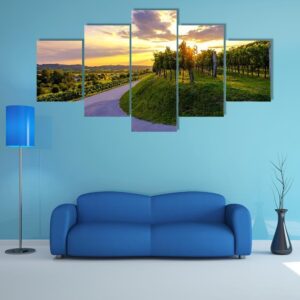Sunset At Vineyards Of Vipava Valley - Nature 5 Panel Canvas Art Wall Decor
