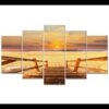 Sunset Beach Bridge Gulf Sea Ocean - Nature 5 Panel Canvas Art Wall Decor