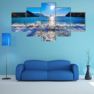 Sunset Beach In San Juan At Balearic Islands - Nature 5 Panel Canvas Art Wall Decor