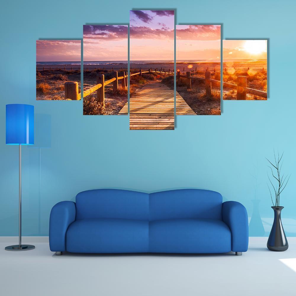 Sunset Beach Near Almeria In Spain - Nature 5 Panel Canvas Art Wall Decor Sunset Beach Near Almeria In Spain - Nature 5 Panel Canvas Art Wall Decor