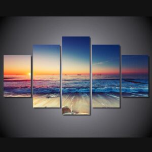 Sunset Beach Ocean Landscape - Nature 5 Panel Canvas Art Wall Decor