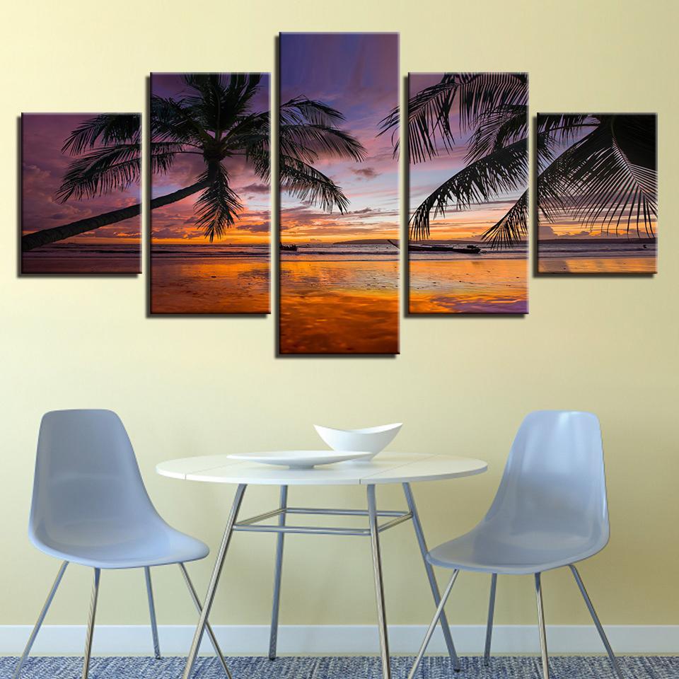 Sunset Beach Palm Trees Seascape - Nature Canvas Wall Sunset Beach Palm Trees Seascape - Nature Canvas Wall