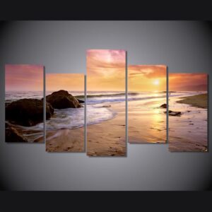 Sunset Beach Scenery 01 - Space 5 Panel Canvas Art Wall Decor