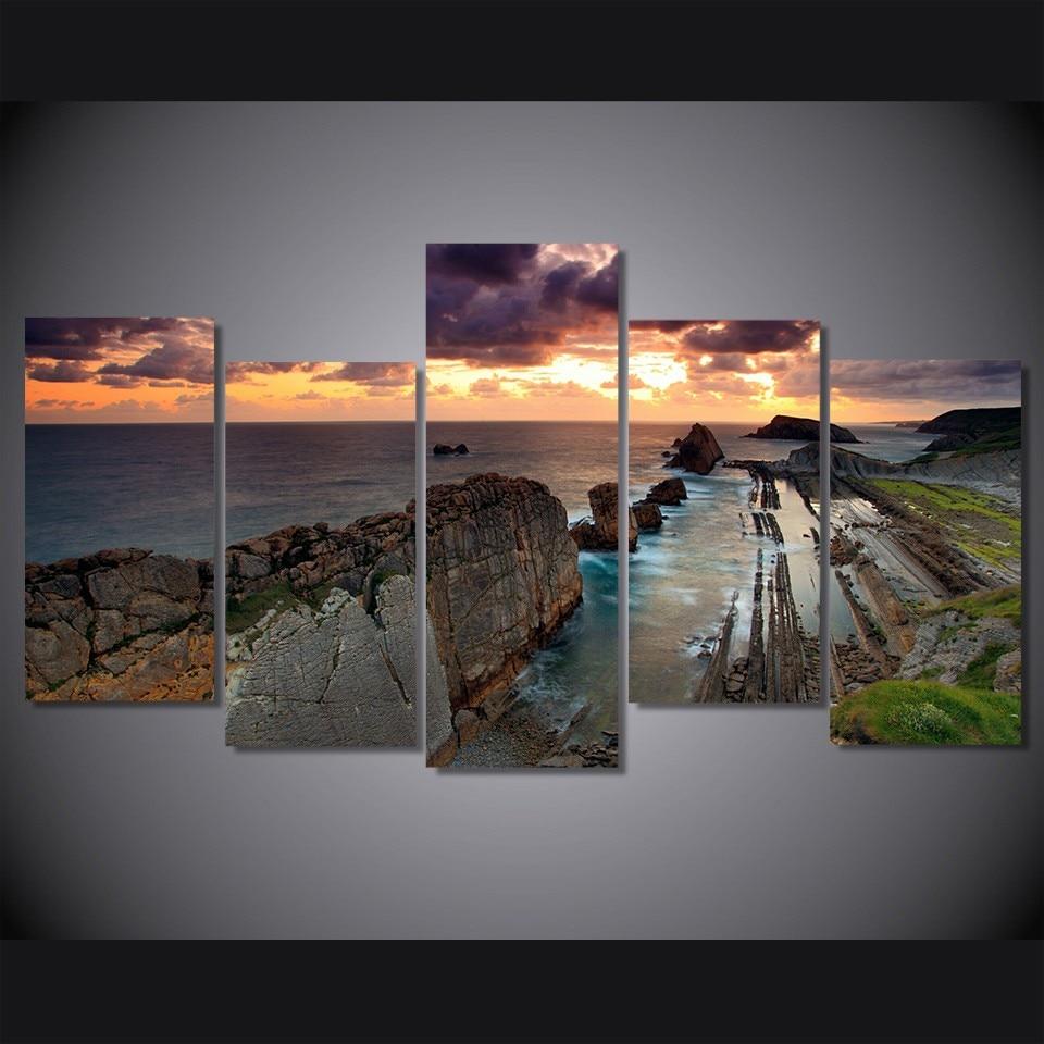 Sunset Beach reef 01 - Space 5 Panel Canvas Art Wall Decor Sunset Beach reef 01 - Space 5 Panel Canvas Art Wall Decor