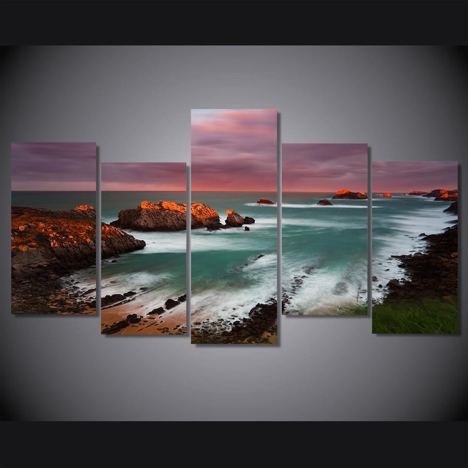 Sunset Beach reef - Space 5 Panel Canvas Art Wall Decor Sunset Beach reef - Space 5 Panel Canvas Art Wall Decor