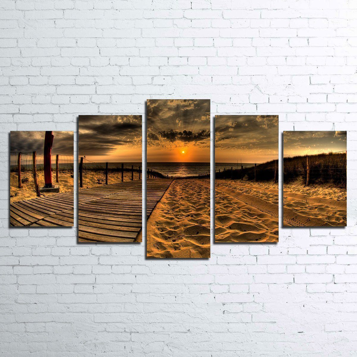 Sunset Beach - Landscape 5 Panel Canvas Art Wall Decor Sunset Beach - Landscape 5 Panel Canvas Art Wall Decor