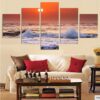 Sunset By The Beach 1 - Nature 5 Panel Canvas Art Wall Decor