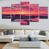 Sunset By The Beach - Nature 5 Panel Canvas Art Wall Decor