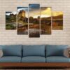 Sunset Castle - Nature 5 Panel Canvas Art Wall Decor