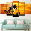 Sunset Couple Coconut Tree Moon - Nature 5 Panel Canvas Art Wall Decor