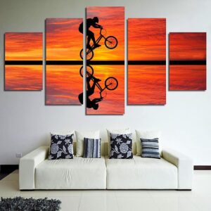Sunset Cycling - Ocean 5 Panel Canvas Art Wall Decor