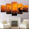 Sunset Deer 1 - Animal 5 Panel Canvas Art Wall Decor