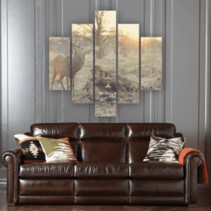 Sunset Deer - Animal 5 Panel Canvas Art Wall Decor